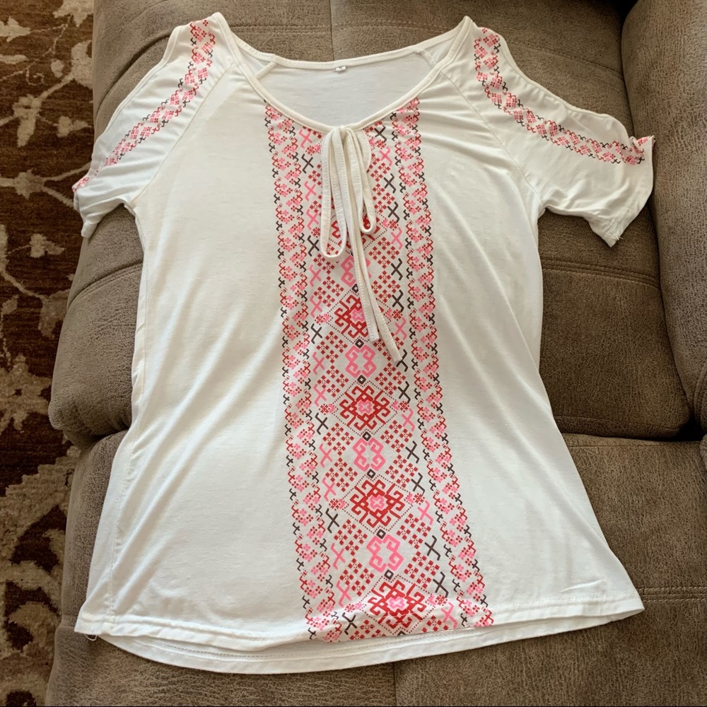 White Cold Shoulder Peasant Blouse - Picture 1 of 4